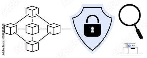 Blockchain technology. Blockchain ensures secure data and decentralized connectivity. Blockchain promotes transparency and validation in systems. Perfect for fintech, cybersecurity, authentication