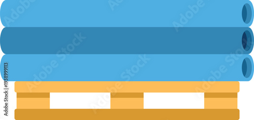 Blue plastic pipes resting on a wooden pallet, ready for construction or plumbing use