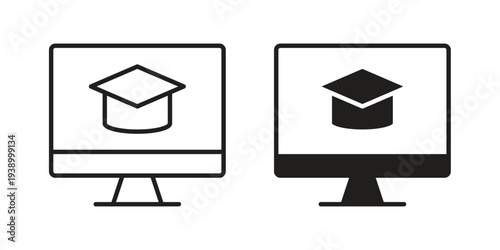 E learning icon - editable stroke vector illustration eps10.