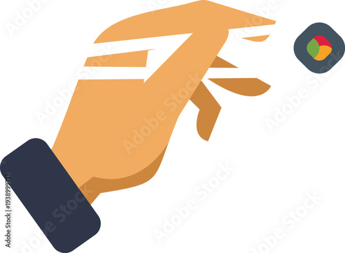 Hand holding a piece of sushi roll using chopsticks, showing japanese food culture