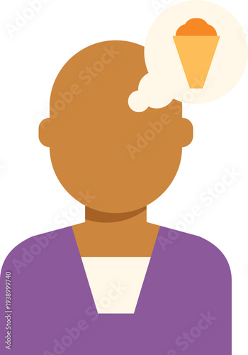 Person having a thought bubble with an ice cream cone, illustrating a food craving