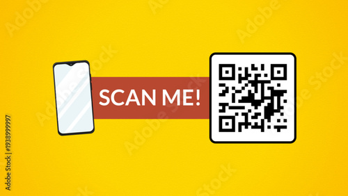 Scan me vector illustration, QR code scanning process for digital payment transactions