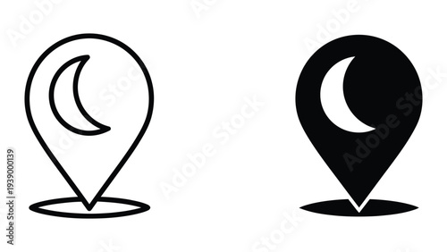 Moon Location Icon Night Travel Business