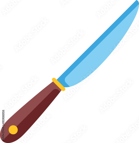 Kitchen knife with a blade and brown handle on white background