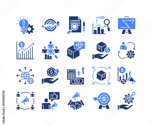 Innovation Strategy Icon Collection,  featuring Innovation Strategy, Market Disruption, Research Process, Growth Opportunity, Conversion Rate, Promotion Strategy, Influencer Marketing.