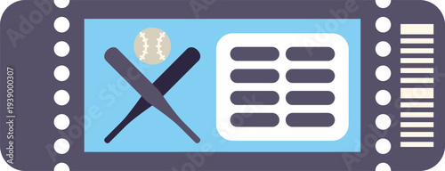 Baseball ticket design featuring crossed bats and a ball, perfect for sport events and admission