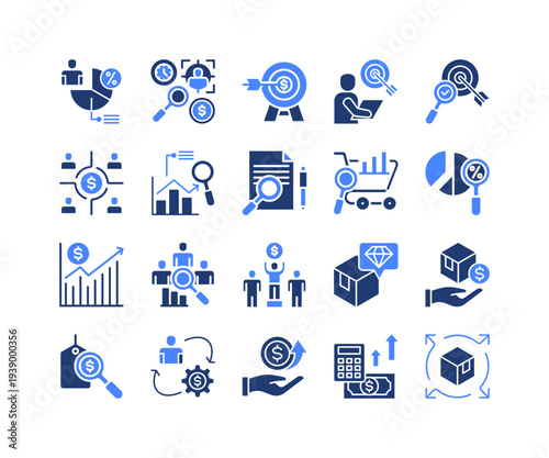 Customer Insights Icon Collection,  featuring Demographic, Buyer Persona, Target Market, Market Share, Pricing, Conversion, Distribution.