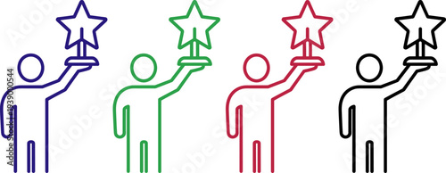 Man holding trophy icon showing victory and achievement in four distinct colorful styles