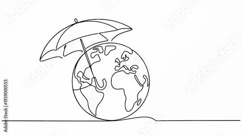 Earth protected by umbrella symbolizing global security and environmental conservation concept