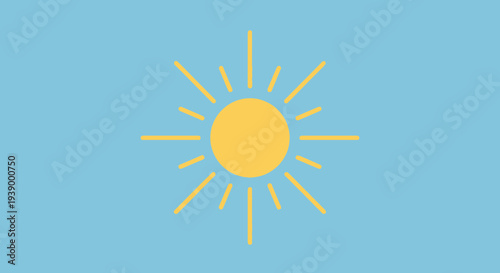 Simple yellow sun icon on a blue background.