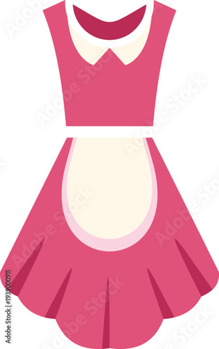 Pink dress with a white collar and apron, representing a domestic worker's uniform