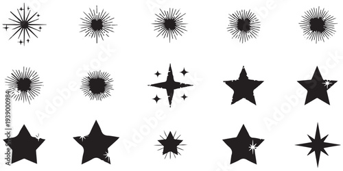 Black and white decorative stars and flowers vector illustration set eps 10