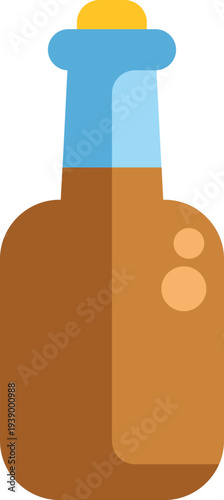 Brown bottle containing liquid, sealed with a yellow cork, displaying a clean flat design