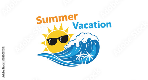 Summer vacation illustration with sun and wave.