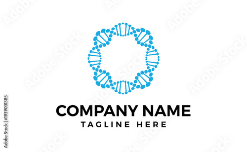 Blue DNA with ring circle shape 3d rendering