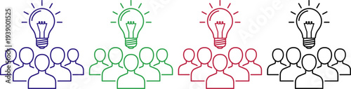 Teamwork brainstorming idea concept with light bulb above people icon set