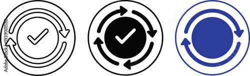 Three circular icons with checkmarks and arrows