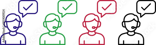 Customer support and service icons in four colors, representing satisfied clients and successful communication