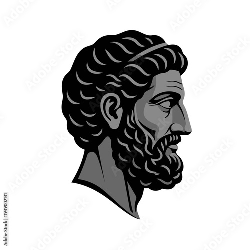 Ancient Greek Philosopher Figure Face Head Statue Sculpture Logo design.