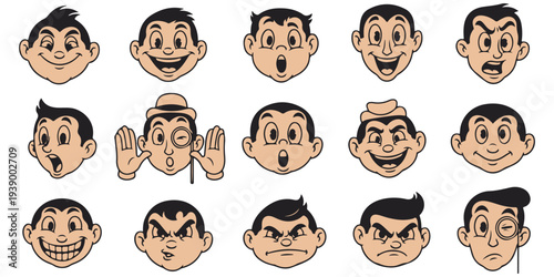 Funny cartoon faces showing emotions vector illustration flat design eps 10