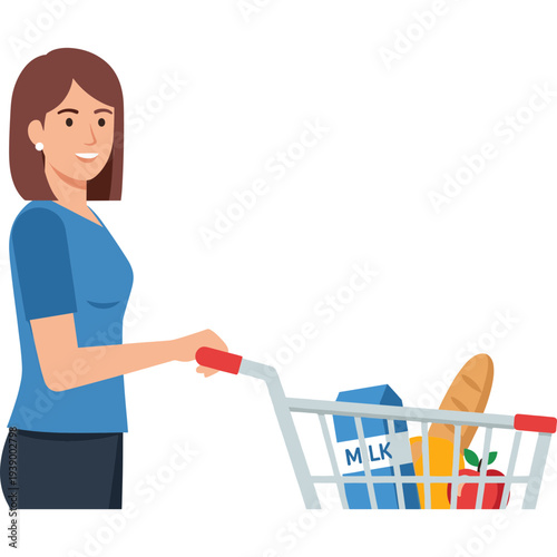 Grocery Shopping: A woman navigates the grocery store, thoughtfully selecting fresh produce and pantry staples for a healthy lifestyle.