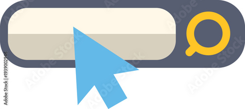 Computer mouse cursor interacting with a web search bar and magnifying glass icon