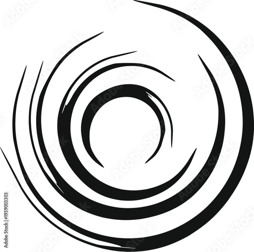 Abstract black spiral shape on a white background creating a minimalist ripple effect