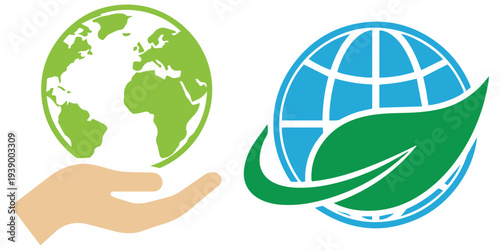 Earth with growing plants eco sustainability vector illustration flat design eps 10