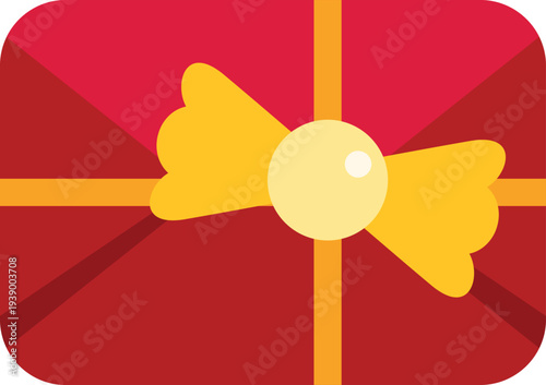 Red gift box with a yellow ribbon and bow on a white background