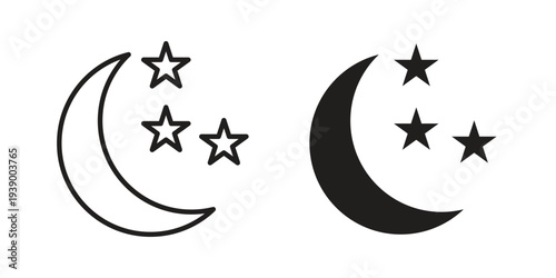 Moon stars icon - editable stroke vector illustration eps10.