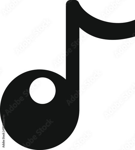 Black eighth note icon on a white background representing music and audio