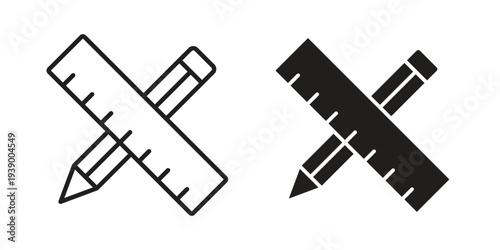 Pencil and ruler icon - editable stroke vector illustration eps10.
