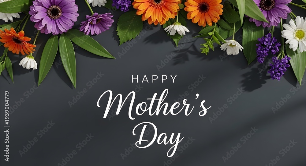 Fototapeta Happy mother's day greeting with colorful flowers