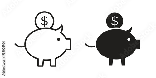 Piggy bank icon - editable stroke vector illustration eps10.