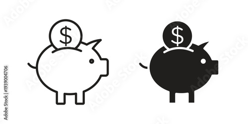 Piggy bank icon - editable stroke vector illustration eps10.