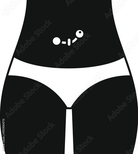 Female waist and hips silhouette displaying a belly button piercing and underwear