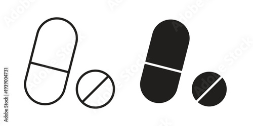 Pills and Tablets icon - editable stroke vector illustration eps10.
