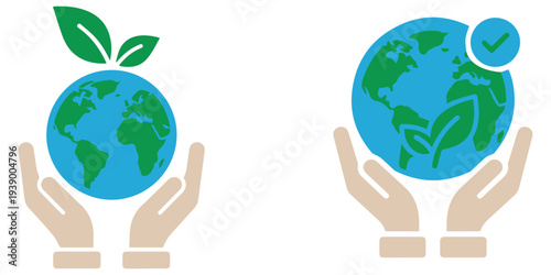 Earth with growing plants eco sustainability vector illustration flat design eps 10