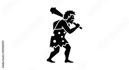 Cave Man Silhouette Walking.