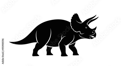 Black Triceratops Dinosaur Silhouette Walking.