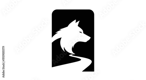 Stylized Wolf Head Silhouette with Winding Path, Minimalist Logo Design