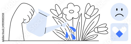 Conflict concept. Conflict with nurturing flowers while symbols of neglect arise. Conflict in support, relationships, and care dynamics. For education, awareness, social