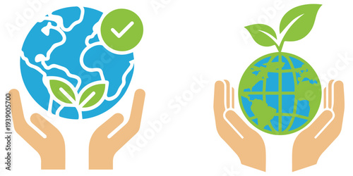 Earth with growing plants eco sustainability vector illustration flat design eps 10