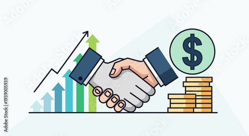 Business handshake with money and graph.