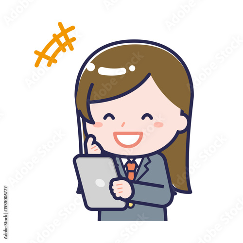 タブレットを使う「学生」の女性