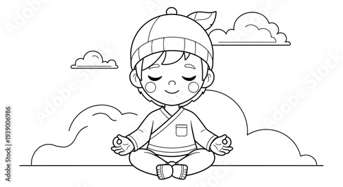 Child Meditating in Lotus Position Peacefully.