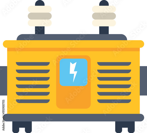 Yellow electric transformer distributing energy for industrial applications