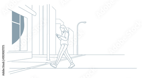 Woman Walking on City Street Alone.