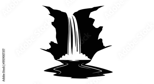 Black silhouette of waterfall.