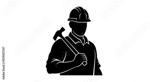 Construction Worker Silhouette with Hammer.